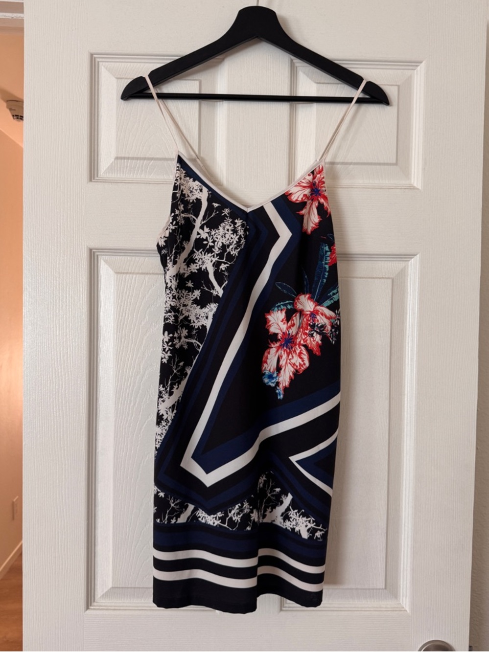 Clover Canyon Navy Floral Slip Dress with Red & Teal Accents